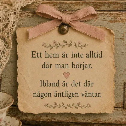 Lapp med texten om att ett hem ibland är där någon väntar