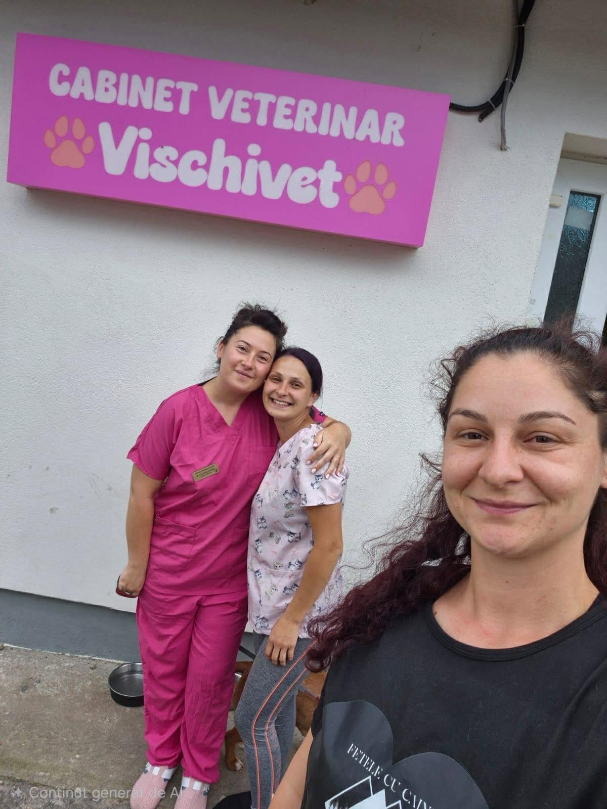 Tre kvinnor utanför veterinärkliniken Vischivet