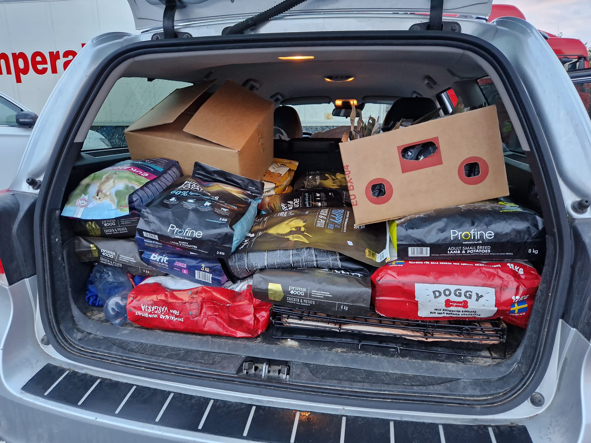 Bil full med foder och hundsaker