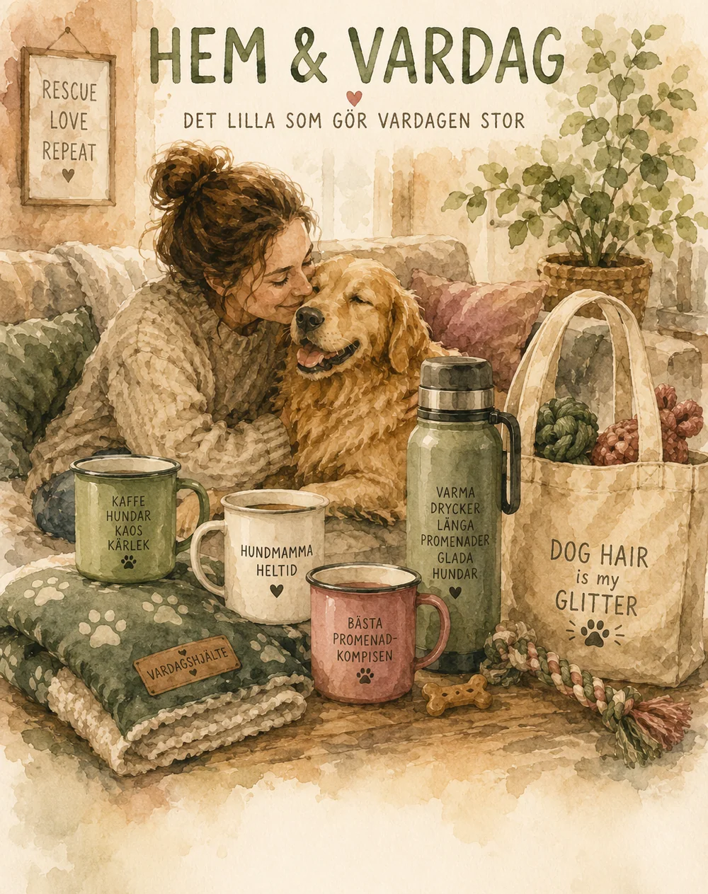 Vattenmålad illustration för Hem & vardag